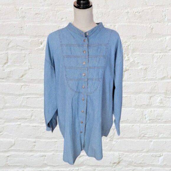 I A.M. Blue Denim Long Sleeve Blouse with Silver Buttons in Size 2X  NWT - Picture 1 of 4